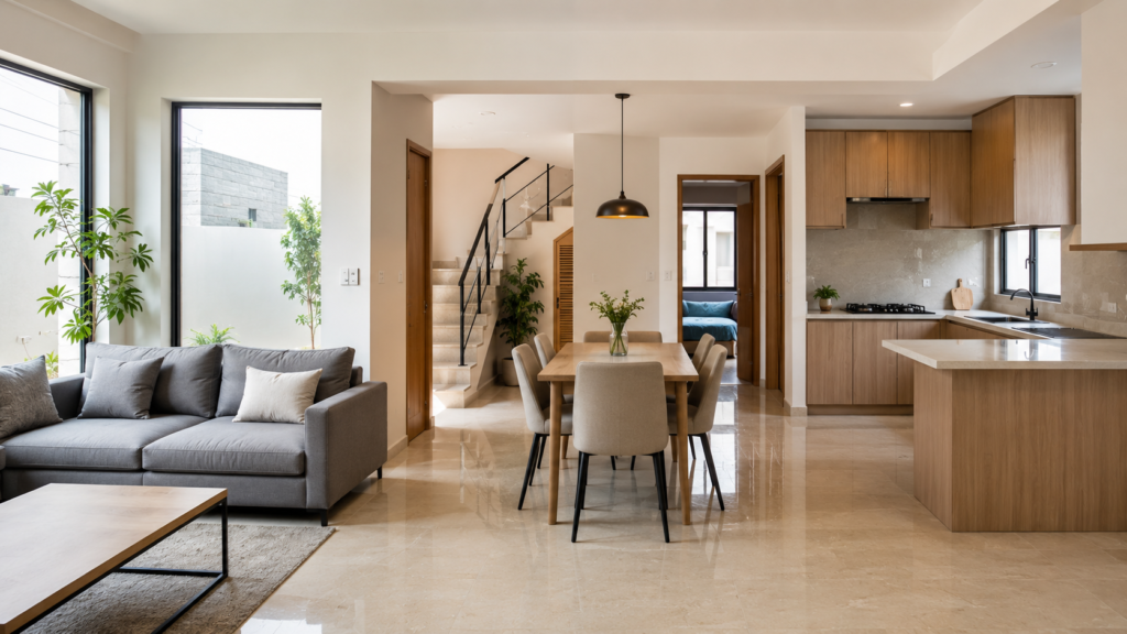 Open floor plan layout for a modern budget house design in Lahore