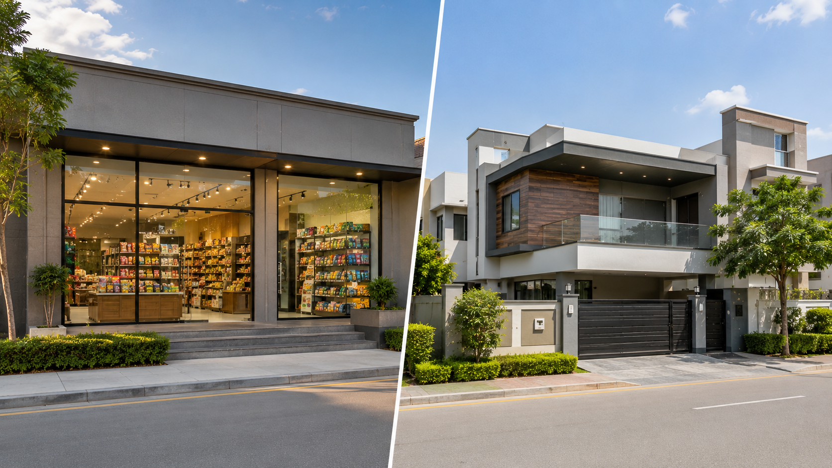Commercial vs residential investment in Lahore, a shop and a house side by side