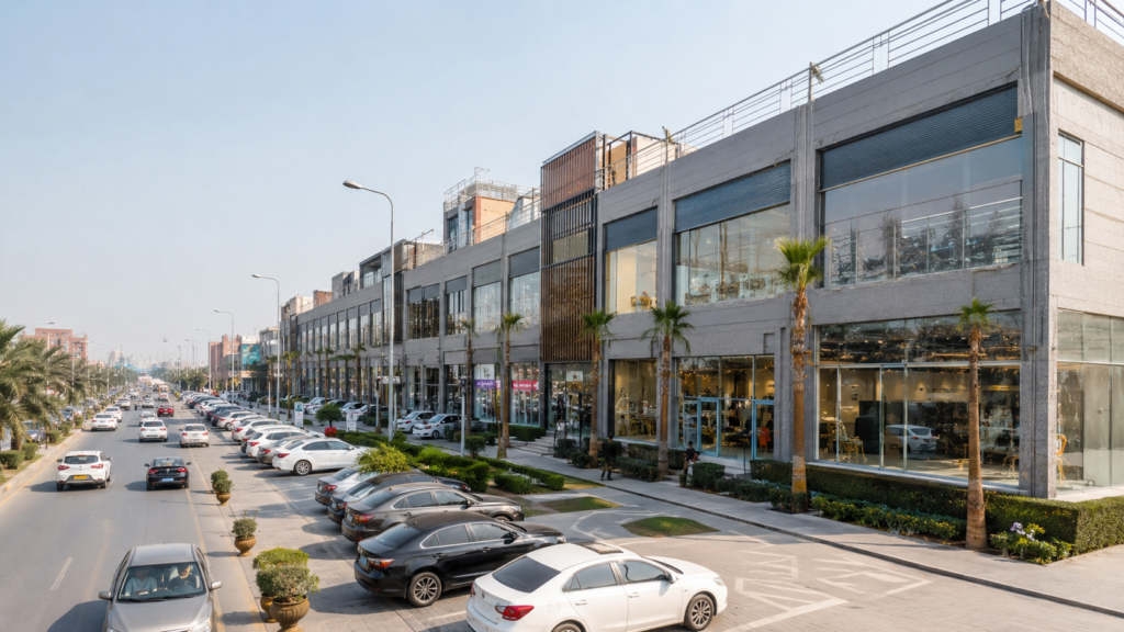 Commercial property in Lahore with shopfronts showing strong rental yield potential